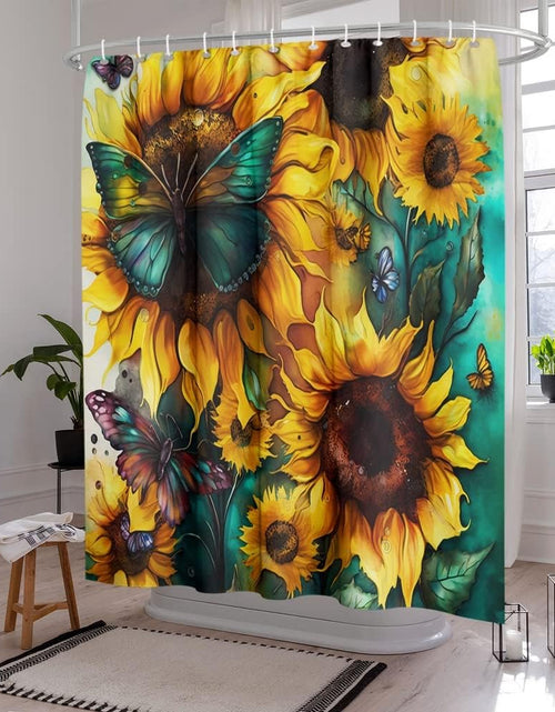 Load image into Gallery viewer, Big Yellow Sunflower Shower Curtain with Hooks Summer Waterproof Floral Decorative Bathroom Curtain Set, 72&quot;x72&quot; Seamless
