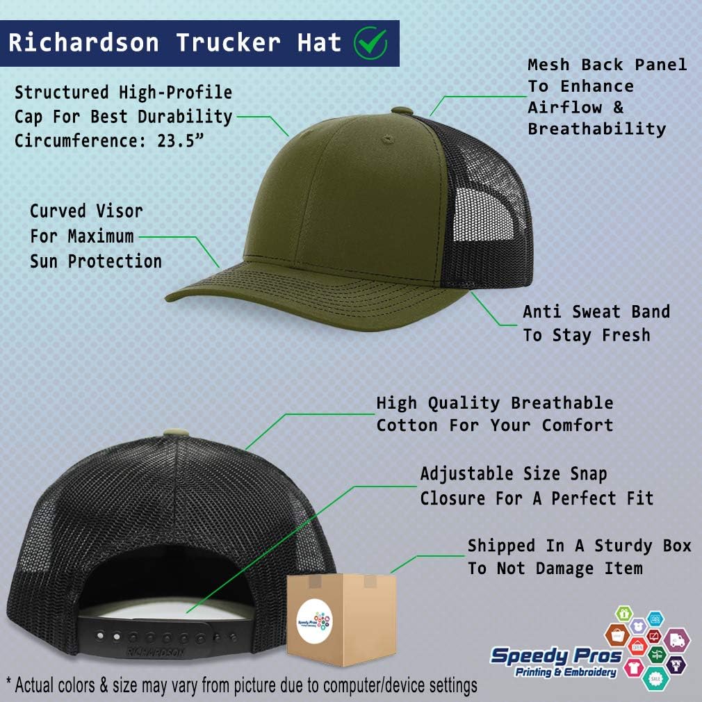 Richardson Trucker Hat Cow Skull A Embroidery Polyester Baseball Cap (Loden Black Design Only)
