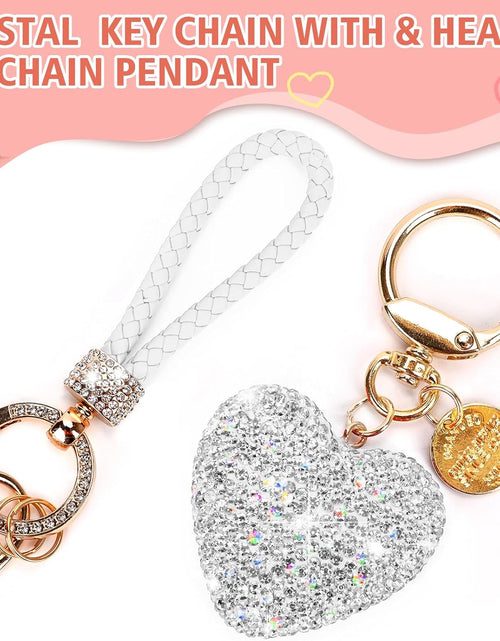 Load image into Gallery viewer, Car Keychain for Women with Rhinestone Heart Shape Bling Girl Cute Keychain, White
