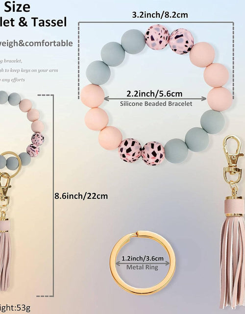 Load image into Gallery viewer, Keychain Bracelet Silicone Key Ring Wristlet with Leather Tassel Wrist Key Ring Bangle Silicone Bead, Light Pink
