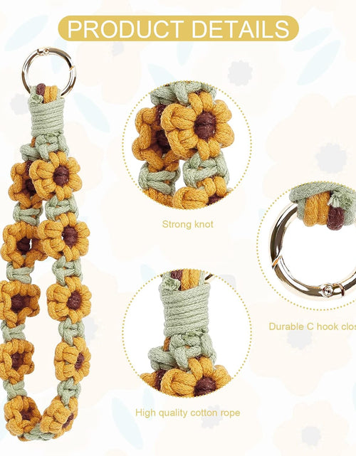 Load image into Gallery viewer, Boho Macrame Keychain Wristlet Keychain Weave Exquisite Keyring Holder Bracelet Handmade, Yellow Flower
