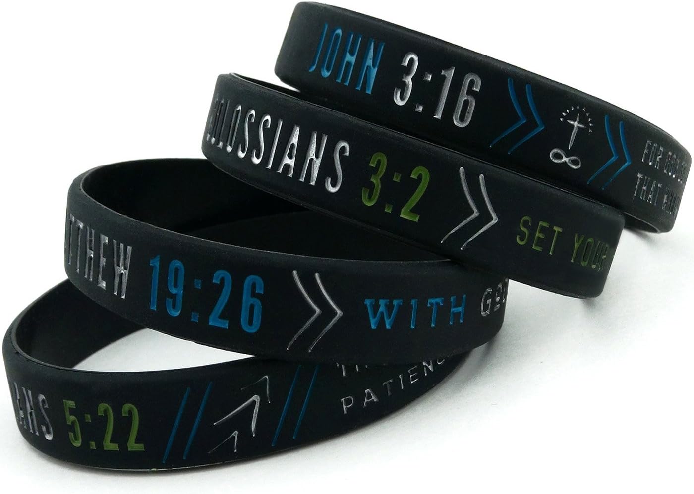 Christian Silicone Wristbands w/Scriptures (Set of 4) - Unisex Bible Verse Jewelry for Men Women Teens