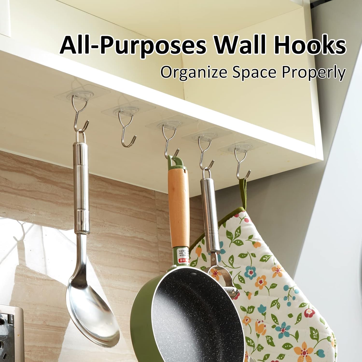 8PCS Adhesive Wall Hooks Sticky Hooks - Hanging Up to 11Lbs (5Kg), Small Stick on Hooks, Self Adhesive 204 Stainless Steel Hooks (Clear)