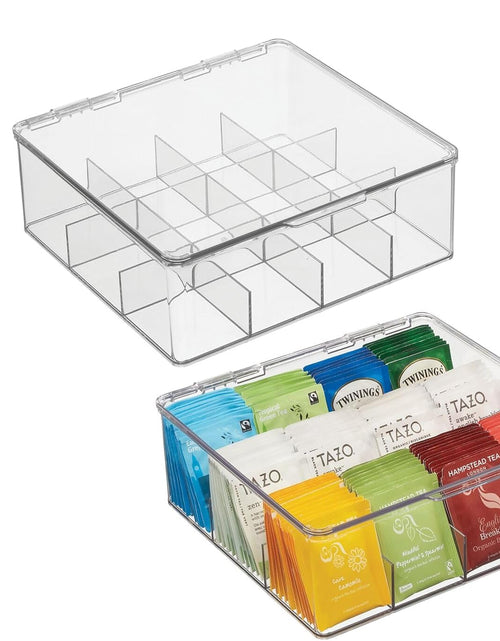 Load image into Gallery viewer, 2 Pack Plastic Stackable Tea Bag Storage Bin Organizer Box Holder with Lid for Kitchen Cabinets
