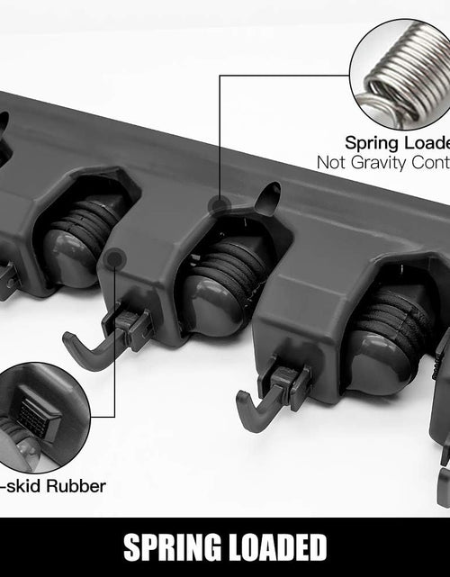 Load image into Gallery viewer, 2 Pack Mop and Broom Holder, Wall Mounted Organizer Mop and Broom Storage Tool Rack with 5 Ball Slots and 6 Hooks (Black)
