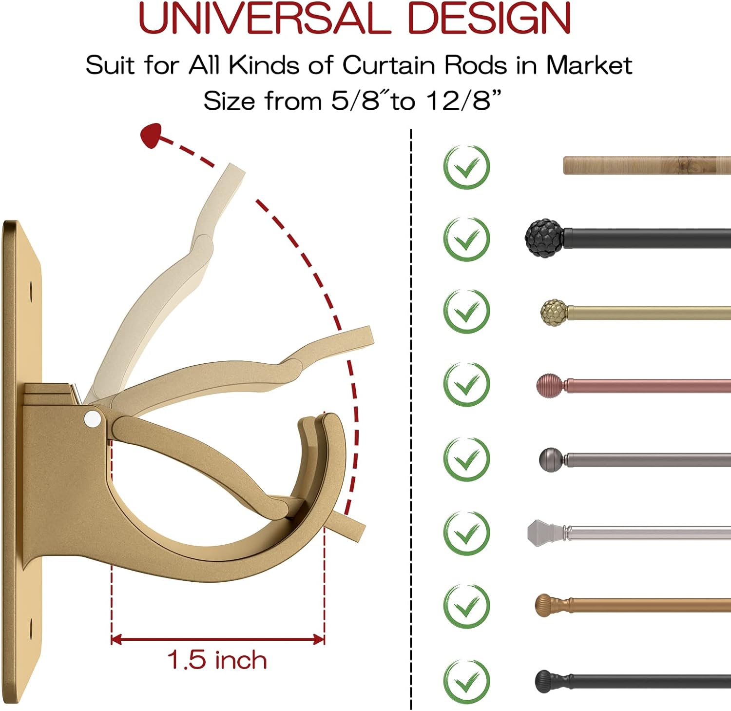 8 Pieces Self Adhesive Curtain Rod Bracket, Universal Plastic Curtain Rod Holders, No Drill Curtain Rod Brackets Curtain Rod Hooks