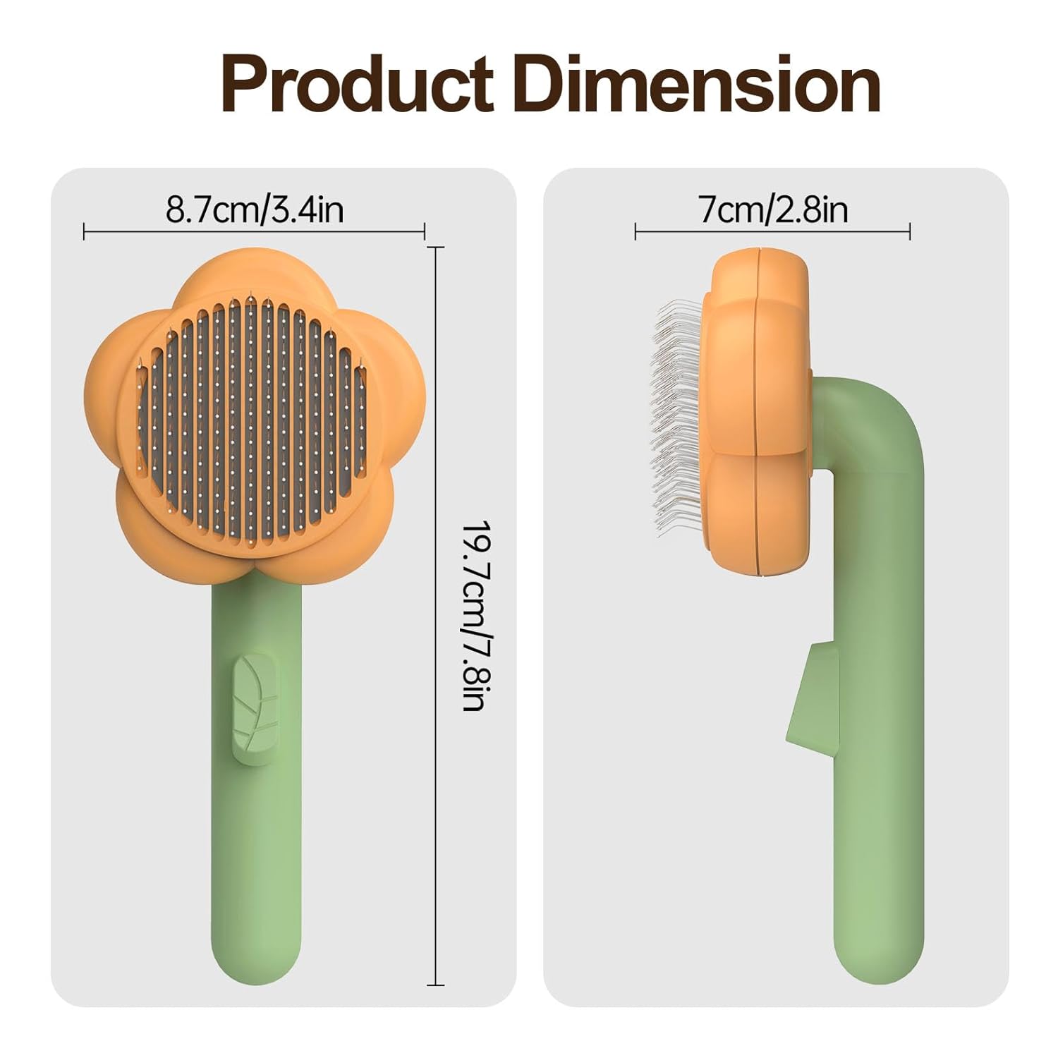 Pet Grooming Brush Cat Deshedding Brush, Self-Cleaning Slicker Cat Brushes ,Orange+Green