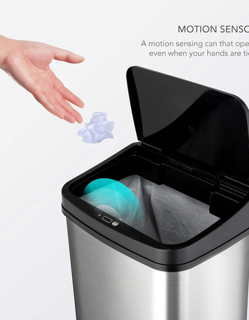 Load image into Gallery viewer, Automatic Touchless Motion Sensor Rectangular Trash Can, 13 Gal, Black Trim
