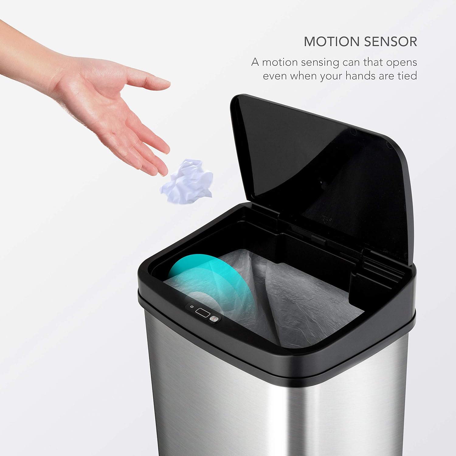 Automatic Touchless Motion Sensor Rectangular Trash Can, 13 Gal, Black Trim