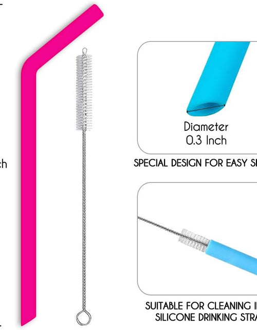 Load image into Gallery viewer, Reusable Silicone Straws, Long Flexible Silicone Drinking Straws with Cleaning Brushes for 30 oz Tumblers , 10 Pieces
