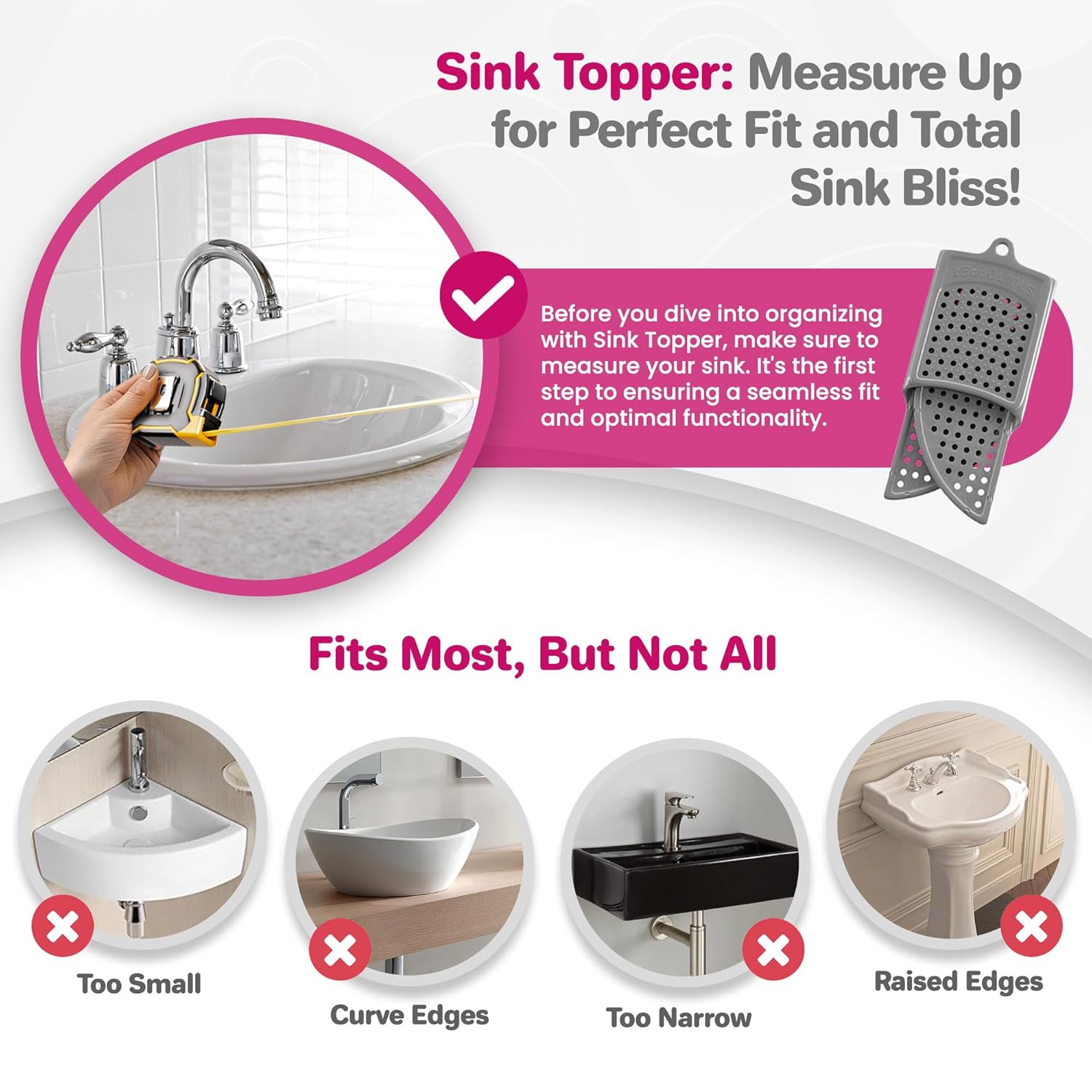Sink Topper Foldable Sink Cover - Silicone Beauty Makeup Brush Cleaning Mat Hot Tools Organizer,  Standard, Silver