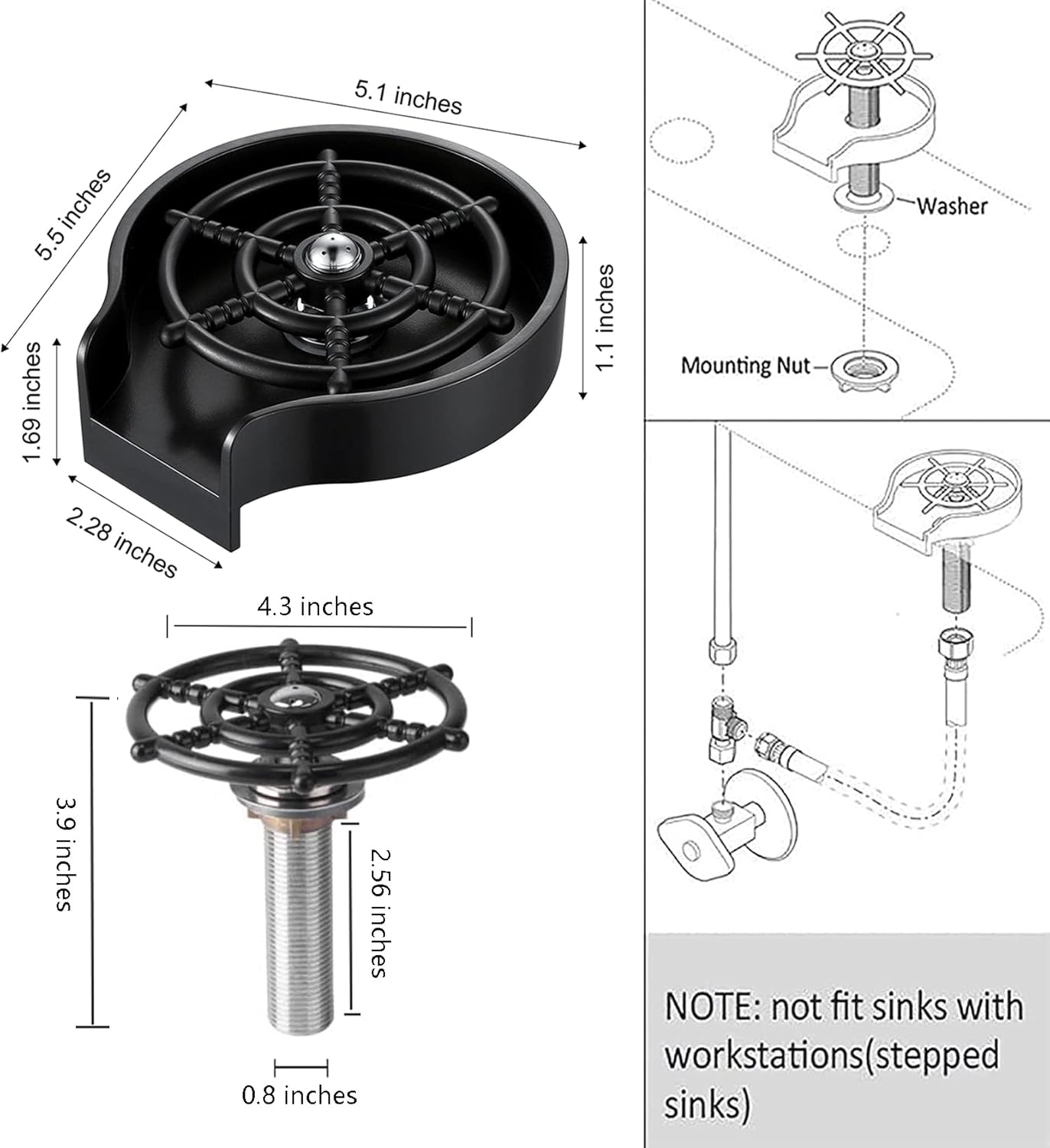 Glass Rinser,Kitchen Aink Faucet Bottle Washer, Cleaner Accessories