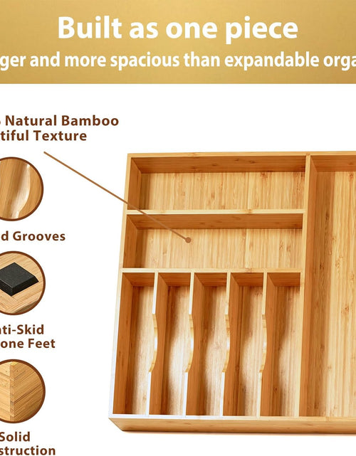 Load image into Gallery viewer, Large Kitchen Drawer Organizer, 19&quot;x19&quot; Silverware Utensils Organizer, 2.5&quot; High for Large Deep Drawers, Bamboo Flatware Holder
