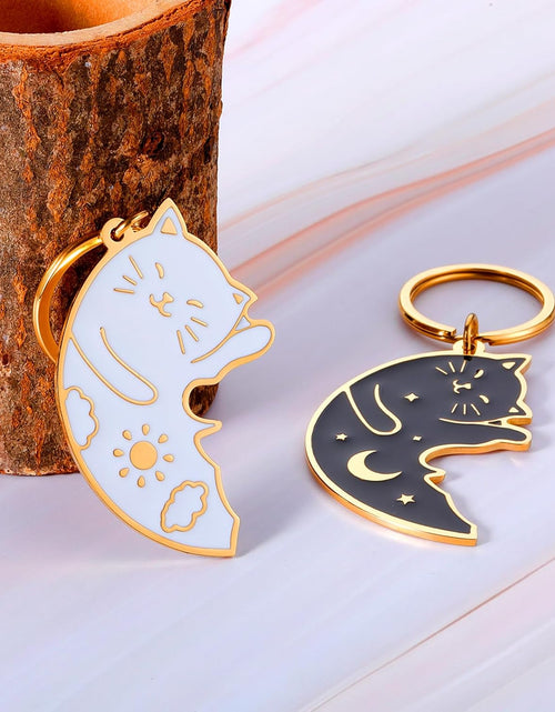 Load image into Gallery viewer, Cat Keychain, White + Gold, Modern Style, Unisex Keychain
