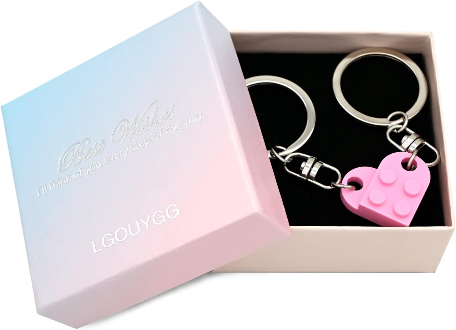 Matching Brick Keychain for Couples, Cute Heart Shape Keychains Set, Pink