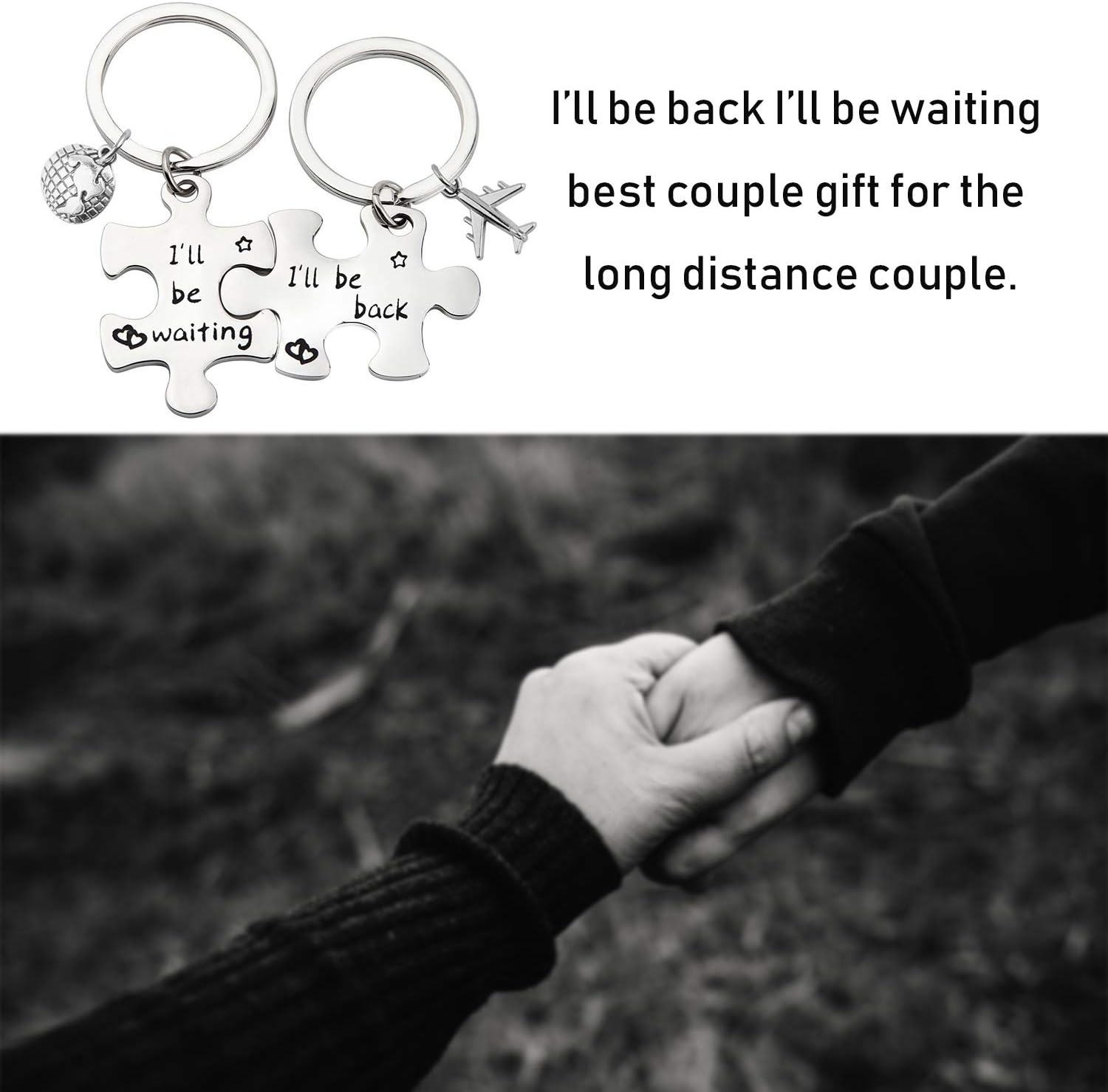 Birdgot Puzzle Keychain Couples Set Long Distance Relationships Gifts For Couples Love Friendship Gift (Silver)