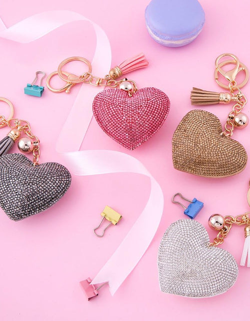 Load image into Gallery viewer, Glitter Keychain Premium SS6 Crystal Tassel Key Chain Leather Bag Charm for Women Girls (Love Heart Hot Pink)
