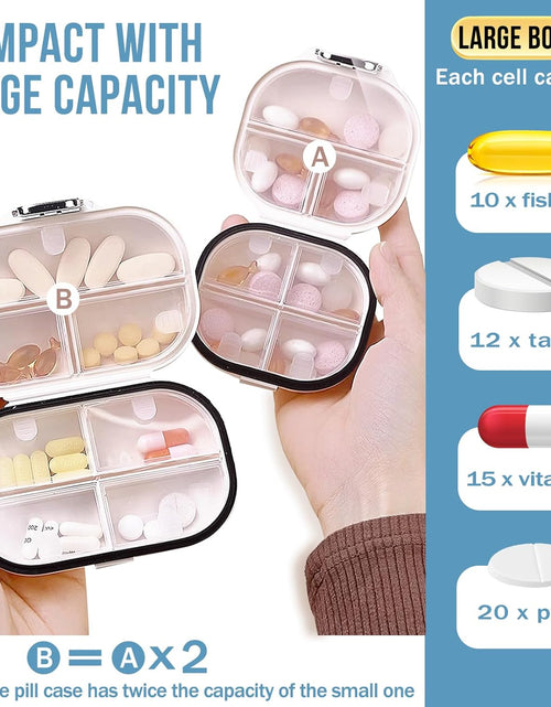 Load image into Gallery viewer, Travel Pill Organizer, 2 Pack Portable Pill Box 7 Day Small Pill Case Moisture Proof Daily Medicine Vitamin Container  (Small+ Large)
