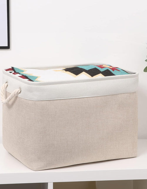 Load image into Gallery viewer, Beige Storage Basket Large Fabric Cloth Baskets [2-Pack] Tall Rectangular Shelf Baskets 16X11.8X11.8 in Canvas Collapsible Storage Bins

