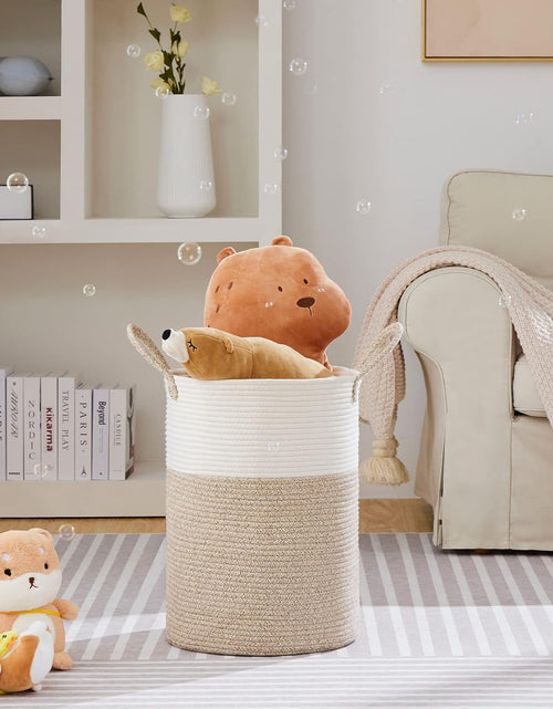 Load image into Gallery viewer, Large Laundry Hamper, Tall Woven Rope Storage Basket for Blanket, 58L White &amp; Brown
