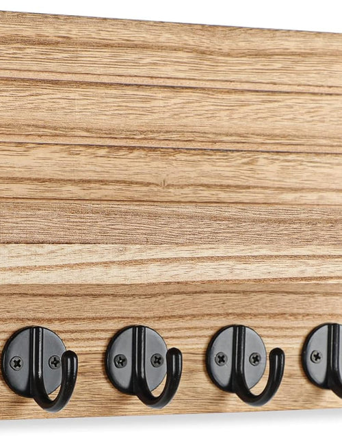 Load image into Gallery viewer, Key Holder for Wall, Decorative Key and Mail Holder with Shelf Has Large Key Hooks for Bags, Coats – Paulownia Wood Key Hanger (Burnt wood)
