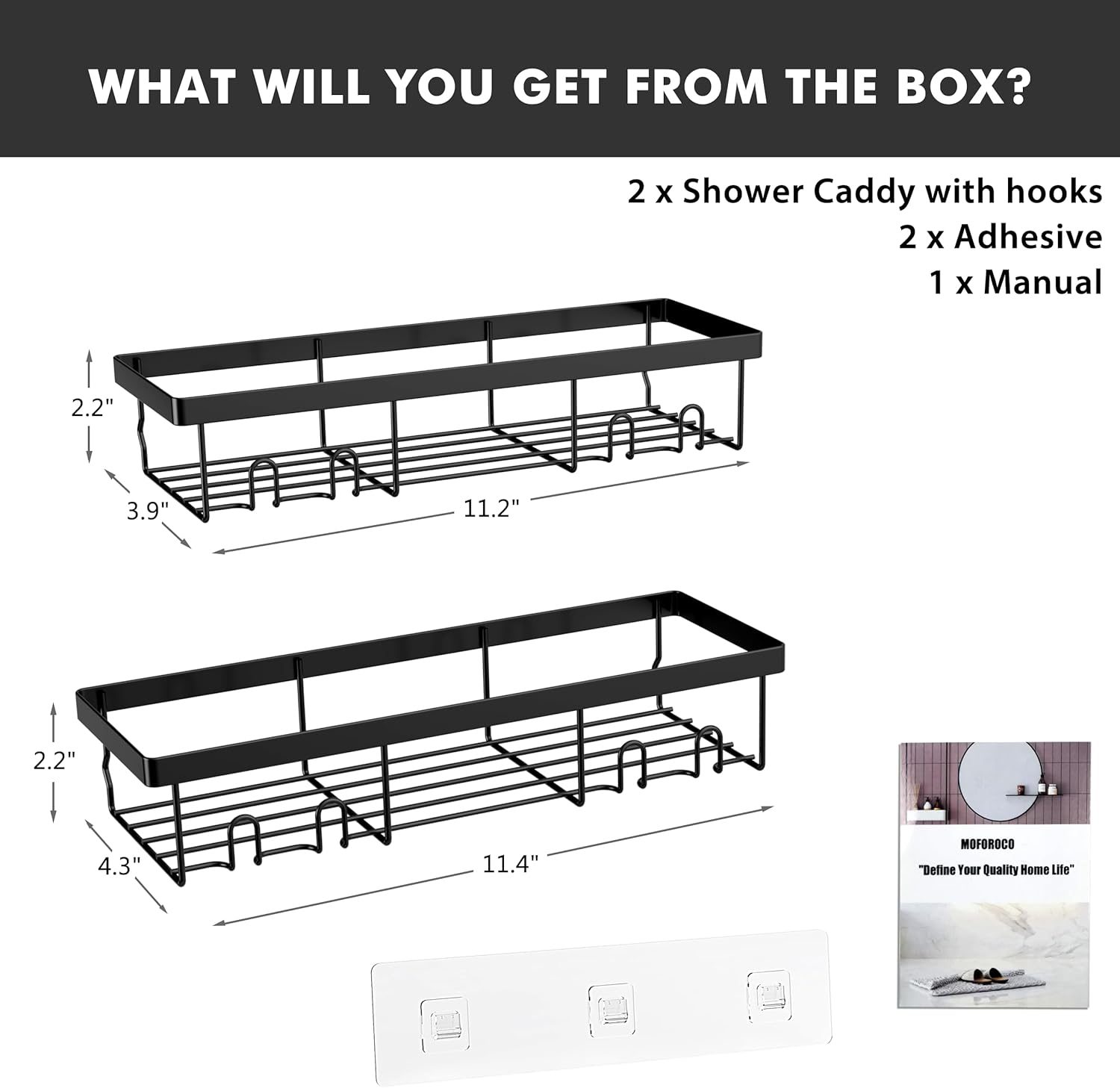 Shower Caddy Shelf Organizer Rack, Self Adhesive Black Bathroom Shelves Basket, Black