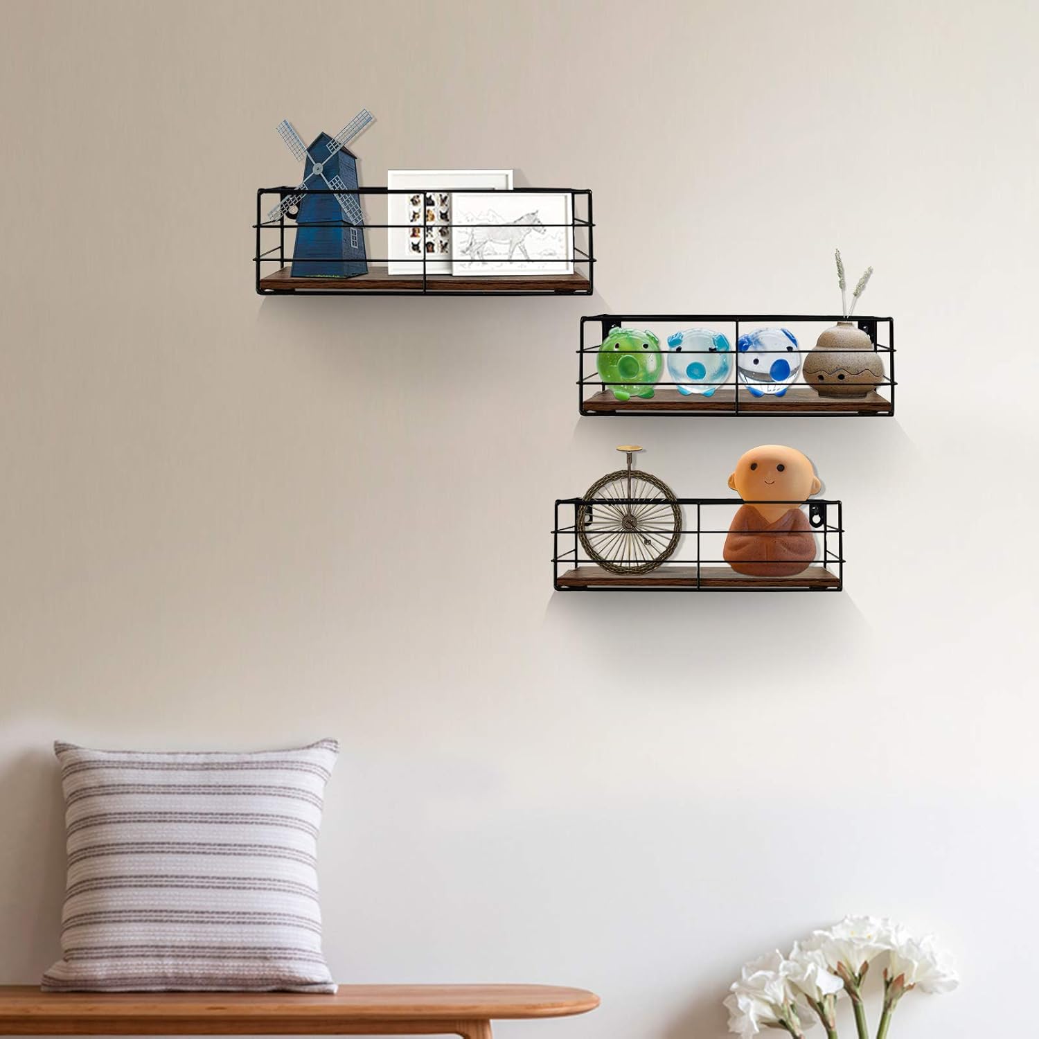 Floating Shelves Wall Mounted Set of 3, Hanging Storage Shelf for Bathroom, Living Room, Bedroom, Kitchen Home Decor, Brown