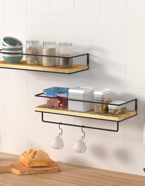 Load image into Gallery viewer, Floating Shelves for Wall Set of 2, Wall Mounted Storage Shelves with Metal Frame and Towel Rack (Wood)
