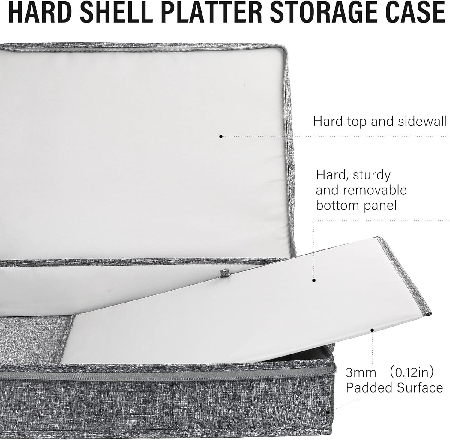 Platter Storage Case, Hard Shell, Storage Container for Moving, 17x13x3.5 in, 5 Felt Dividers Included