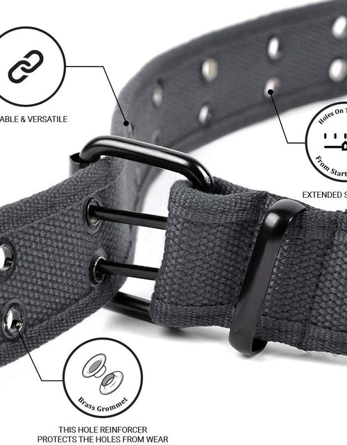 Load image into Gallery viewer, Parquet Casual Unisex Canvas Belt Double Hole Belt - Double Grommets Belt for Men and Women, Charcoal, Medium
