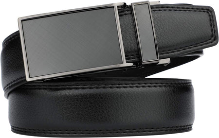 Men's Comfort Genuine Leather Ratchet Dress Belt with Automatic Click Buckle, Black