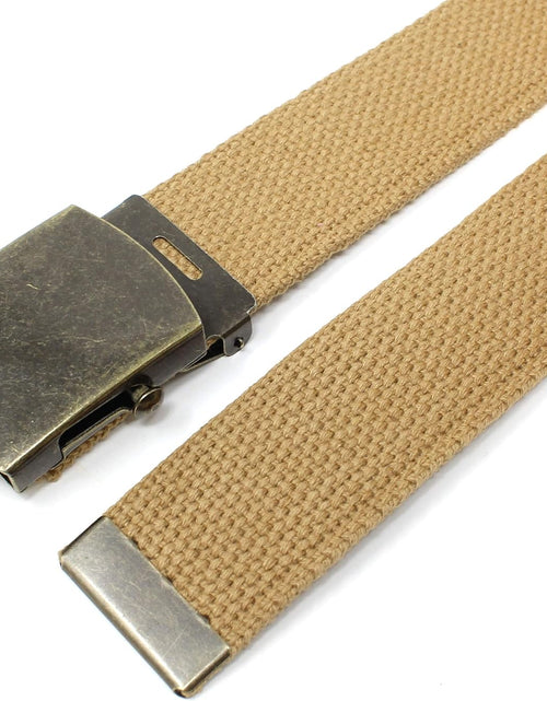 Load image into Gallery viewer, Canvas Web Belt Military Style with Antique Brass Buckle and Tip 50&quot; Long, Light Brown
