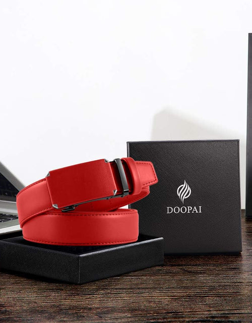Load image into Gallery viewer, Ratchet Belt Dress Adjustable 1 3/8&quot; Genuine Leather Designer Belt, Size Length Can be Cut, with Gift Box, Red (36 to 42 inches)

