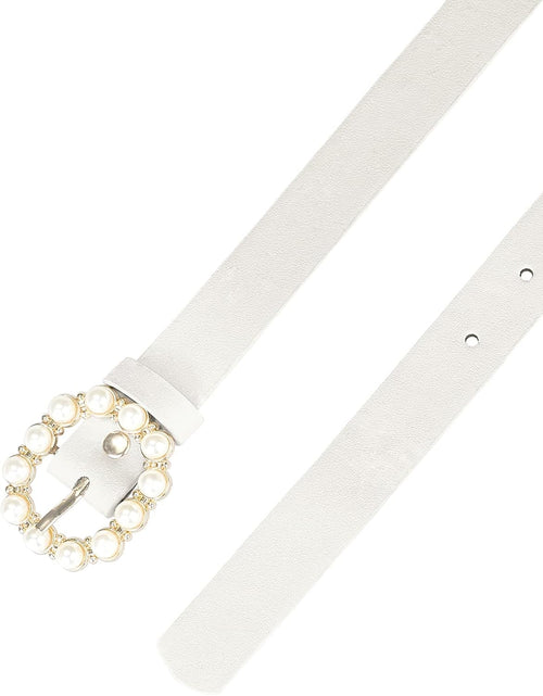 Load image into Gallery viewer, Pearl Waistband Skinny Leather Adjustable Pin Buckle Belt for Jeans Dresses Pants, White

