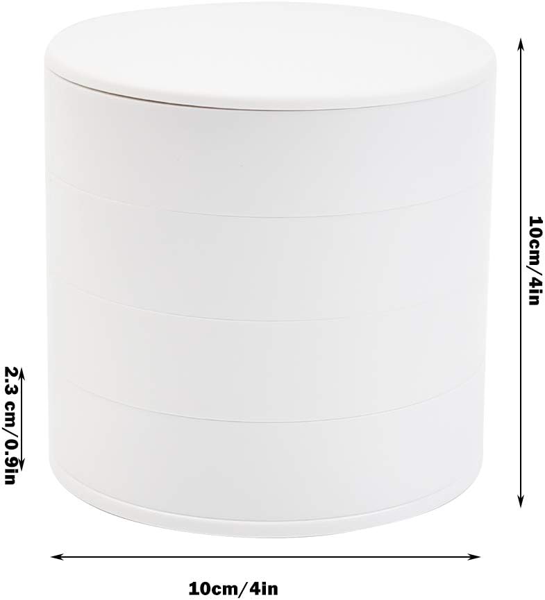 Round Multi-layer Desktop Jewelry Storage Box, 4-Layer Rotating Travel Jewelry Tray Case with Lid for Bracelets Rings Bracelets - White