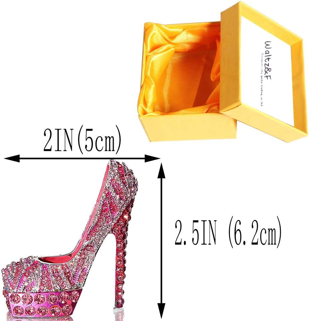 Pink diamond leopard high heels Trinket Box Hinged Hand-painted Figurine Collectible Ring Holder
