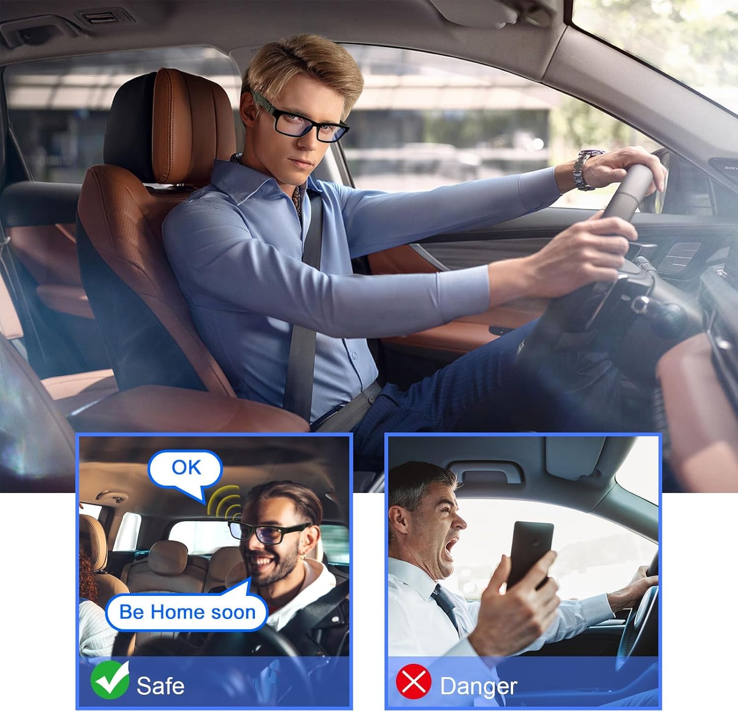 Bluetooth Glasses with Speakers, One-Click Control, Clear Calls Game and Anti-blue Light Lenses (Black)