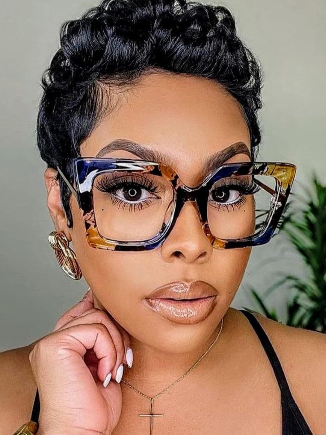 Oversized Blue Light Glasses for Women, Anti Fatigue Prevent Headache Computer Eyeglasses, Flower