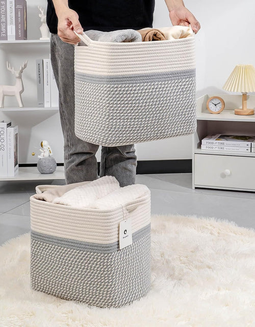 Load image into Gallery viewer, Slim Blanket Large Fabric Basket Dog Toy Baskets for Organizing Woven Rectangular with Handles,  14 inch, Pack of 2
