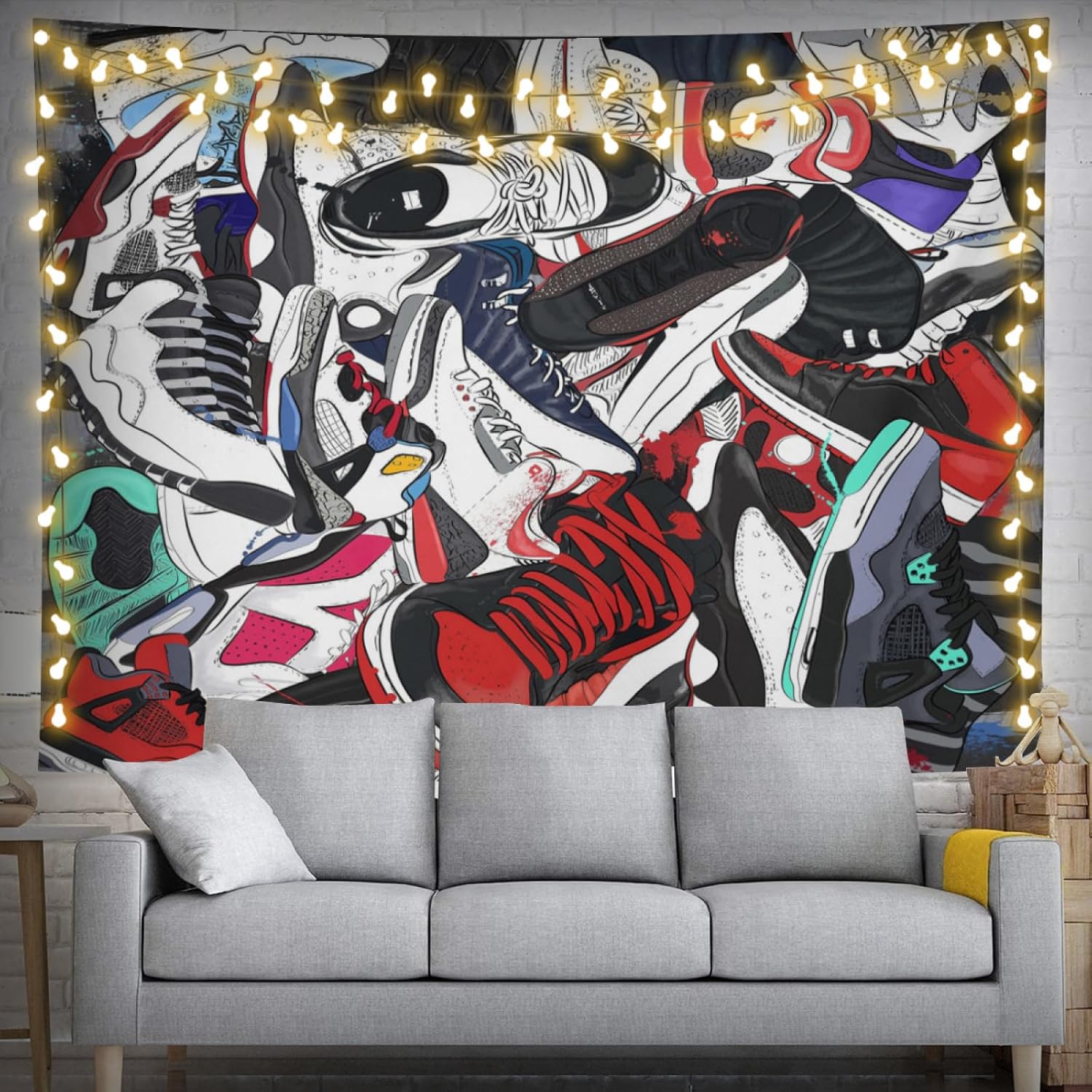 Retro Basketball Tapestry Wall Hanging Party Decorations Sport Shoes Poster, 80 x60 inches
