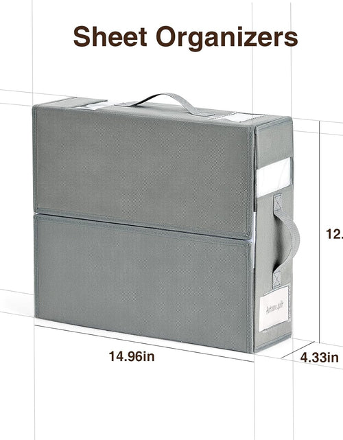 Load image into Gallery viewer, Organizer 6 Pack, Foldable Storage Box for Linen Closet, Bed Sheet Organizers and Storage with Window (Grey, Queen &amp; King Size)

