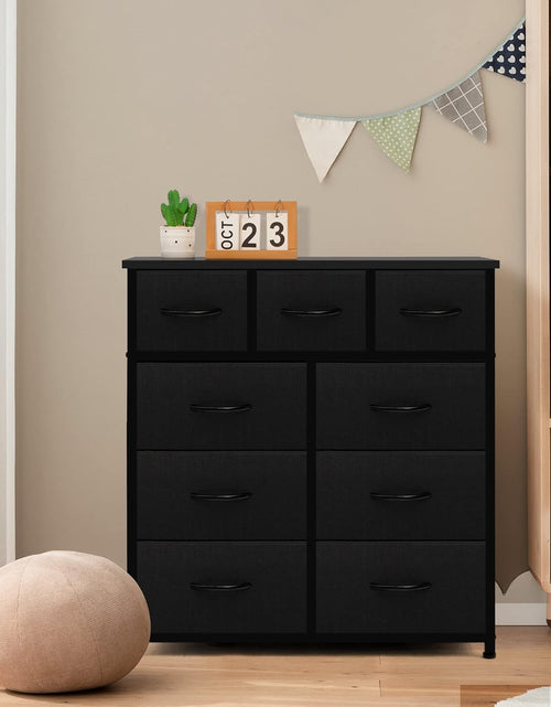 Load image into Gallery viewer, 9 Drawer Dresser - Fabric Storage Tower, Organizer Unit for Bedroom, Wooden Top &amp; Easy Pull Fabric Bins, Black
