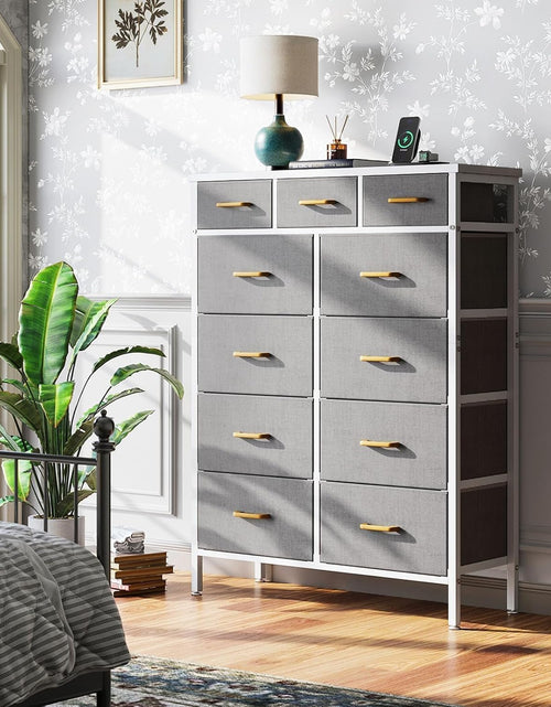 Load image into Gallery viewer, 52 Inches Tall Dresser for Bedroom with 11 Storage Drawers, Large Fabric Dressers for Hallway, Light Grey
