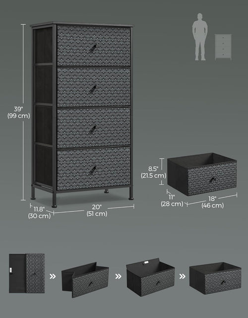 Load image into Gallery viewer, Closet Organizer and Storage Unit with 4 Fabric Drawers, Metal Frame, Ebony Black and Ink Black
