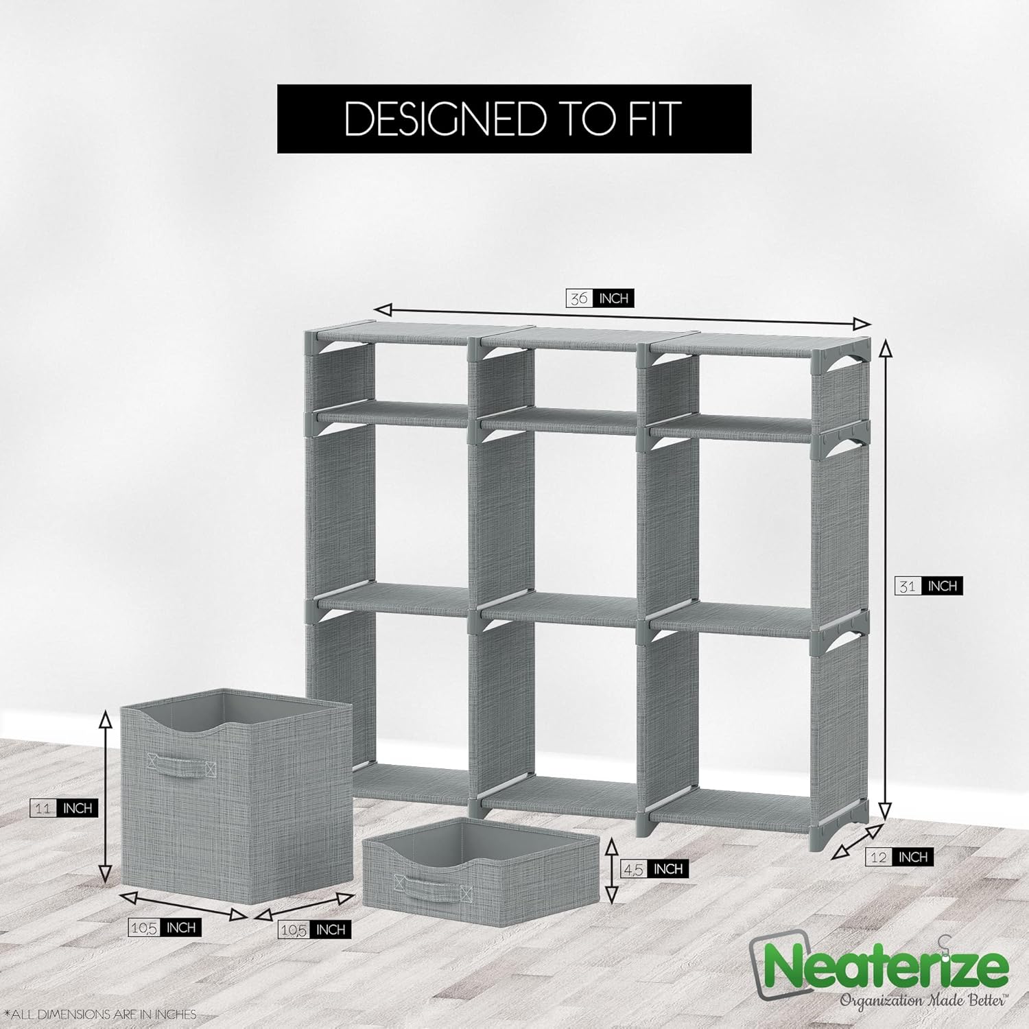 9 Cube Closet Organizers, Includes All Storage Cube Bins, Easy To Assemble Storage Unit With Drawers (Light Grey)