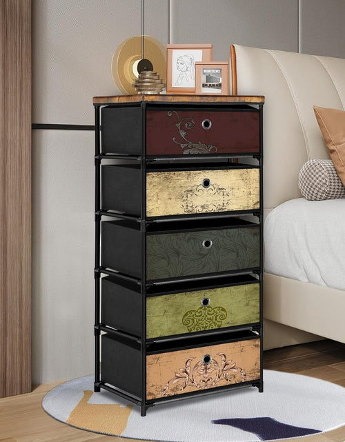 Load image into Gallery viewer, Nightstand with 5 Drawers, Clothes Storage Organizer, Pattern
