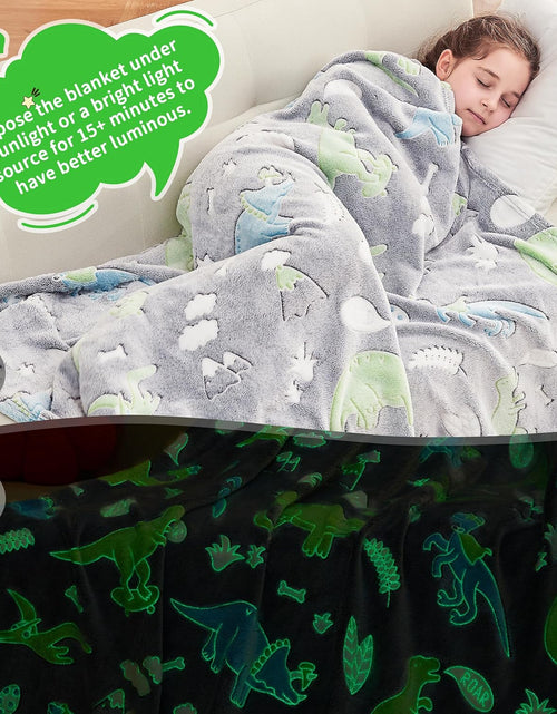 Load image into Gallery viewer, Glow in The Dark Dinosaur Blanket, Cute Blanket for Kids Toddlers Girls Boys, Grey Dinosaur
