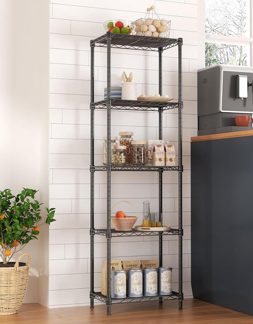 Load image into Gallery viewer, 5 Tier Shelf Wire Shelving Adjustable Storage Shelves Storage Rack, Narrow Mesh Gaps,16”W x 10”D x 55”H, Black
