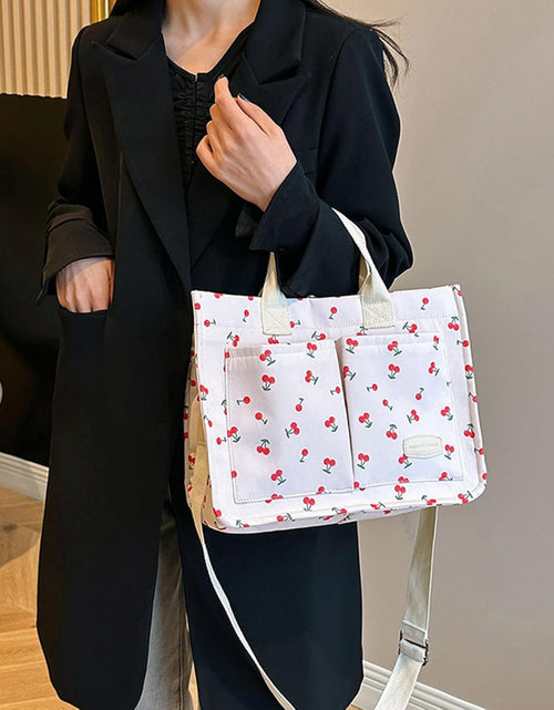 Load image into Gallery viewer, Cherry Tote Bag for Women Canvas Patched Purse Cute Shoulder Bag, Cherry White
