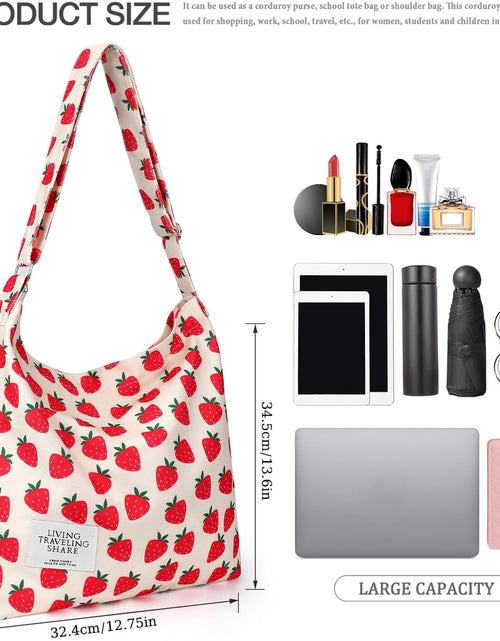 Load image into Gallery viewer, Canvas Tote Bag with External Pocket Design, Stylish Appearance, Adjustable Shoulder Strap, Strawberry Beige
